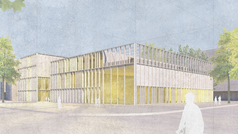 Die Anmutung des Gebäudes für die Fachbereiche Maschinenbau, Energietechnik (ME) und Bauwesen wird geprägt durch ein lebendiges Spiel von Sichtbetonfertigteilen und Aluminiumfenstern, die je nach Nutzung ein geschlossenes oder ein offenes Bild erzeugen, dass durch eine vorgesetzte Skelettstruktur aus Betonfertigteilen strukturiert wird.