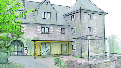 Visualisierung Eingang Sababurg Skitze eines Hoteleingangs in einer Burg