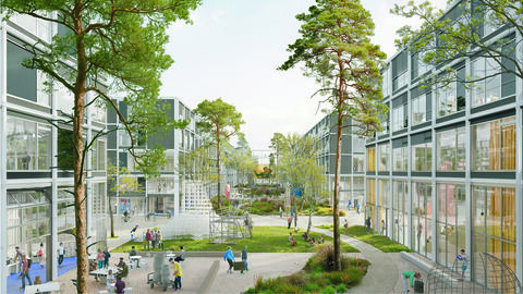 Visualisierung des erstplatzierten Entwurfs von Xaveer de Geyter Architects aus Brüssel gemeinsam mit Topotek 1 Architektur GmbH, Zürich/Berlin. Visualisierung des erstplatzierten Entwurfs von Xaveer de Geyter Architects aus Brüssel gemeinsam mit Topotek 1 Architektur GmbH, Zürich/Berlin.